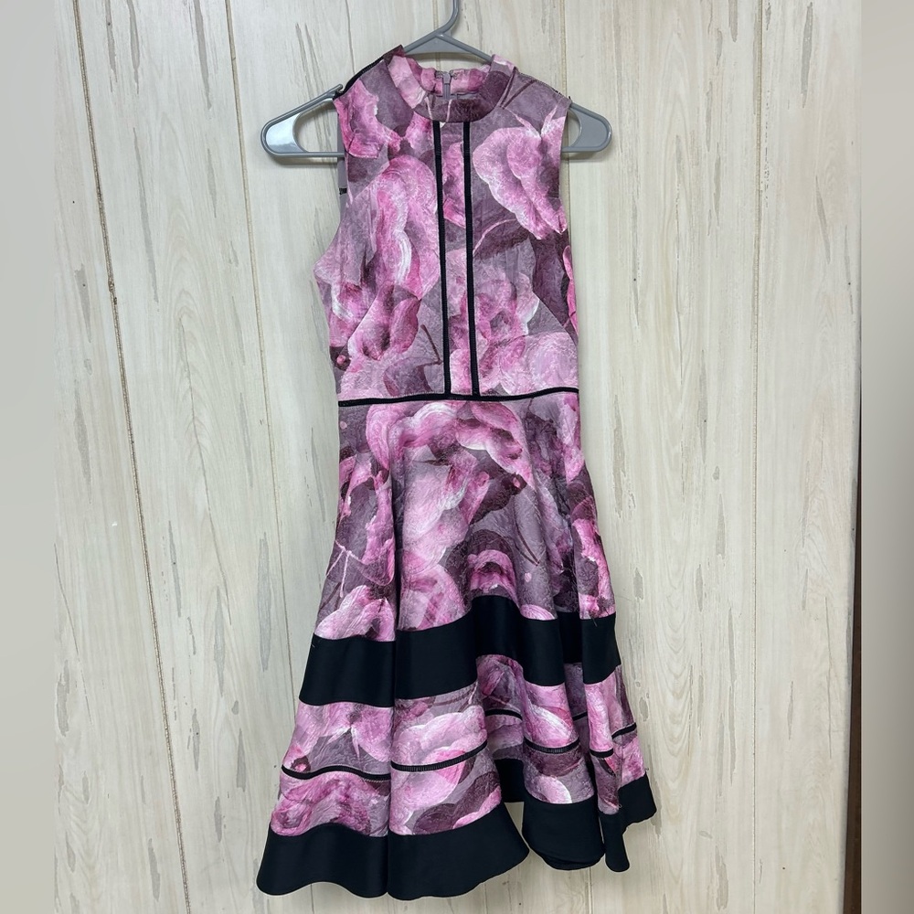 Cynthia Rowley Pink Floral Brocade Spliced Dress with Satin XXS